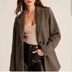 NWOT Abercrombie women’s wool-blend blazer coat in brown plaid